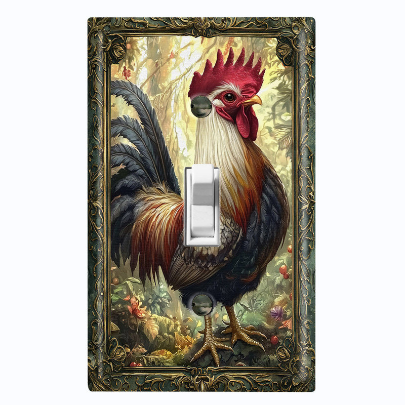 Couvercle de plaque d'interrupteur en métal; Bascule de coq standard US 1 taille - coq dans la forêt, # 1 à bascule simple