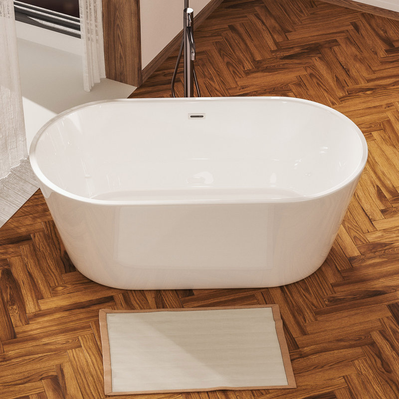 Baignoire de trempage autoportante en acrylique 63 po avec trop-plein et drain chromés, certifié Cupc