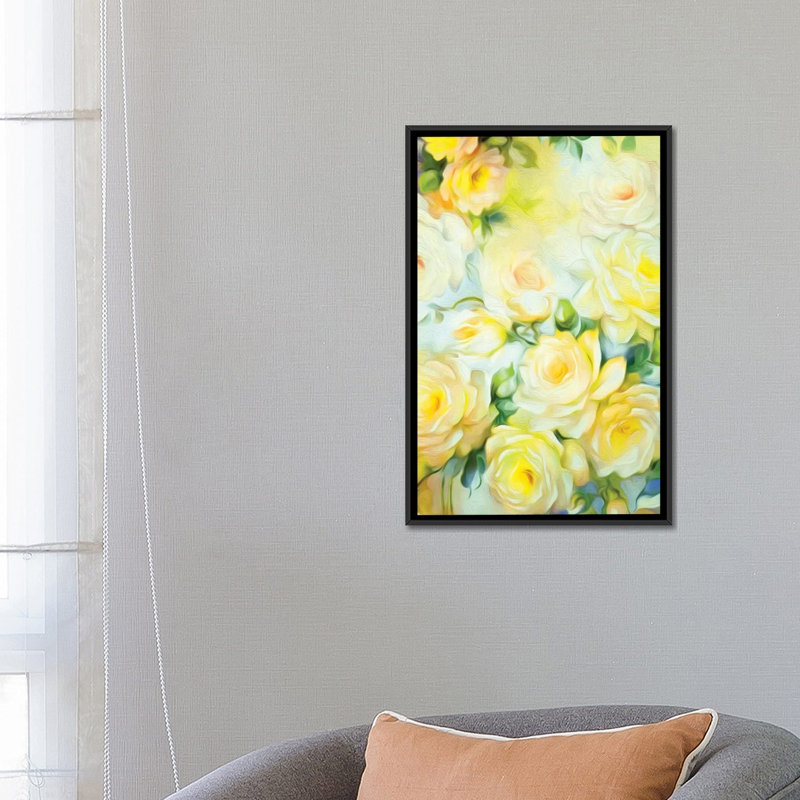 " Shabby Elegance Yellow " by Jacqueline Maldonado, 26" H x 18" W x 1.5" D, Black Framed Canvas, No Mat