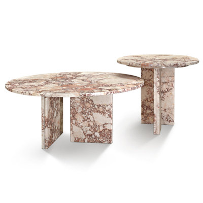 Ensemble de table basse en marbre naturel rose, petite table, table de salon, pierre naturelle, marbre véritable, marbre véritable