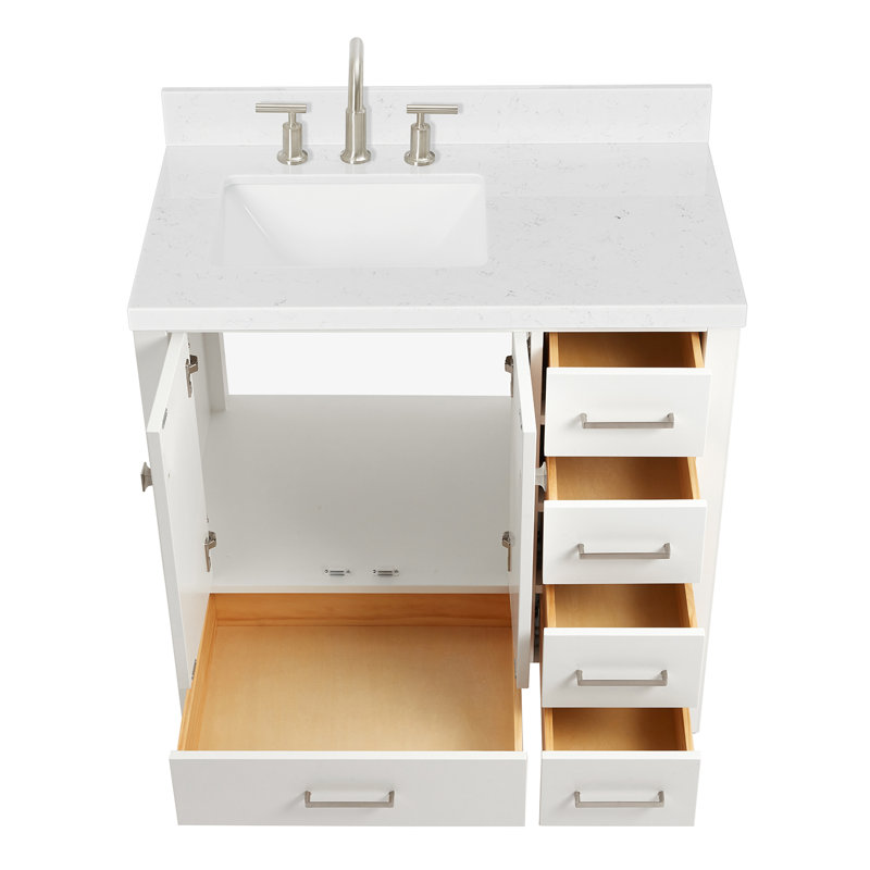  36'' Single Bathroom Vanity with Top, Brushed Nickel, White