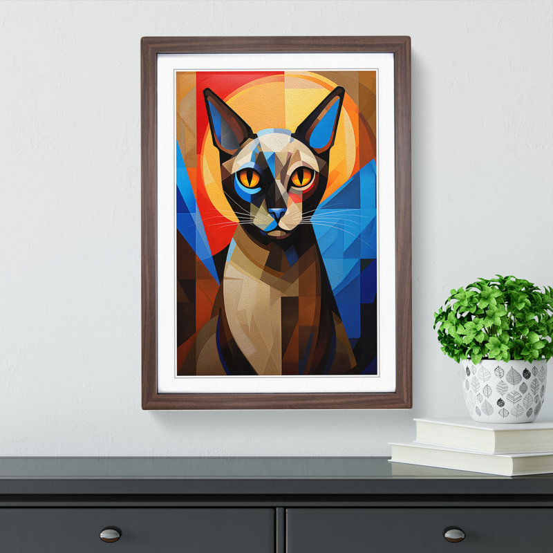 Siamese Cat No.3 - Single Picture Frame Print on Wood, 34cm H x 25cm W, Walnut Framed