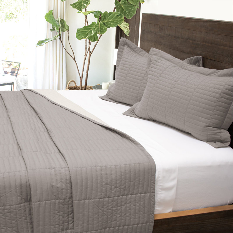 Graphite and Light Gray Reversible Microfiber King Quilt Set