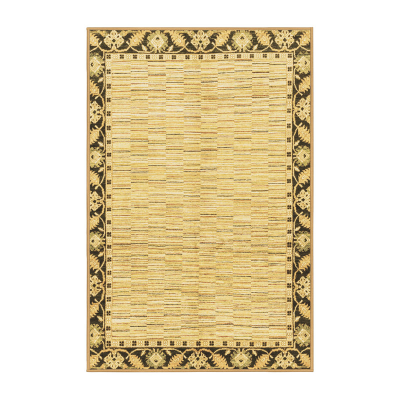 Tapis brun rectangulaire en laine et polyester abstrait tissé à la machine 2 pi x 4 pi Abstract