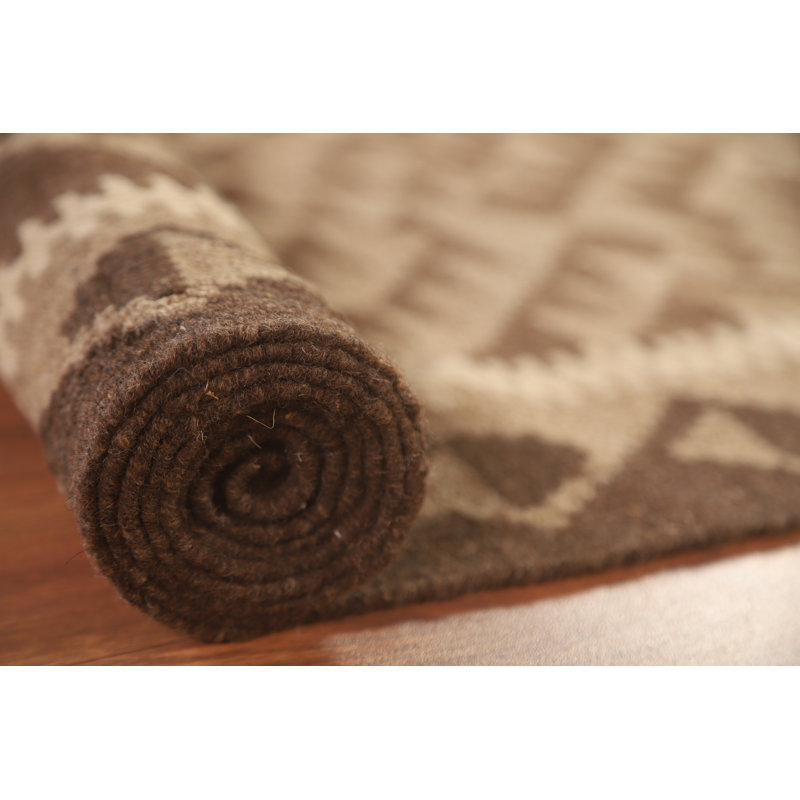 Brown Wool Kilim Reversible Area Rug 6x9