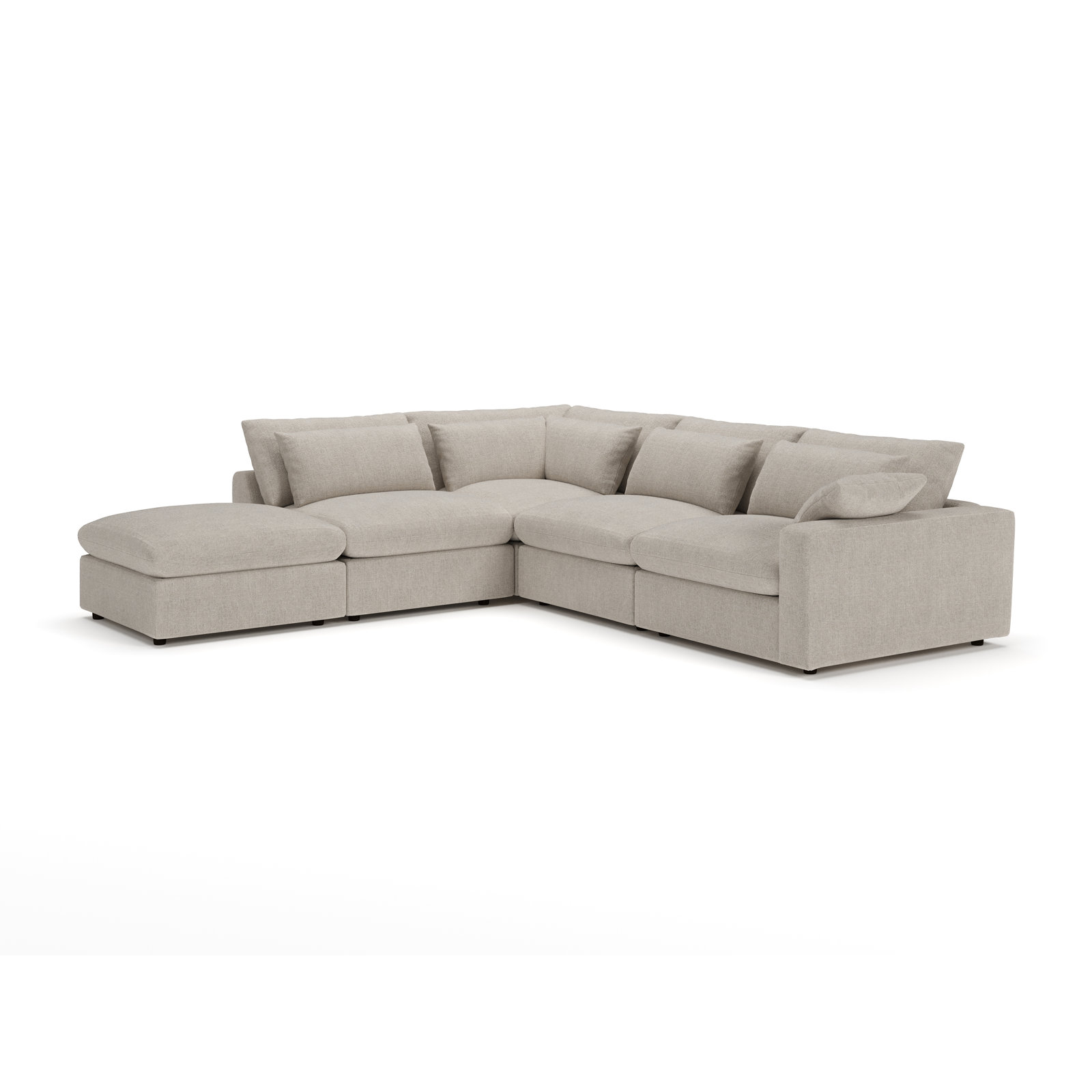 Remy 5-Piece Modular Chaise Sectional, Left Hand Facing, Monique Twine Textured Chenille