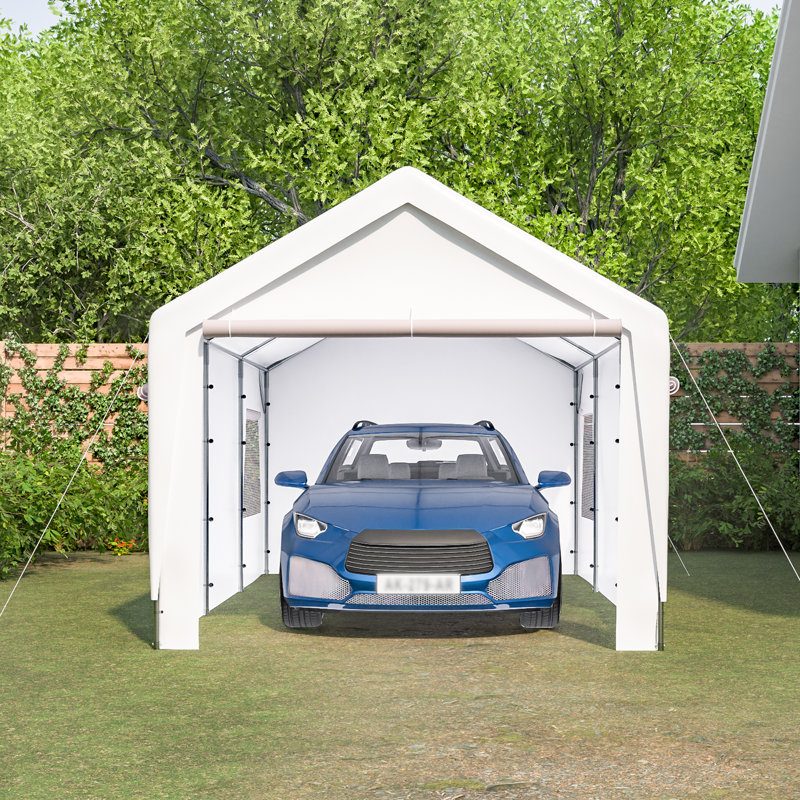 10 Ft. W x 20 Ft. D Carport Galvanized Steel Portable Garage Storage Shed Canopy, White