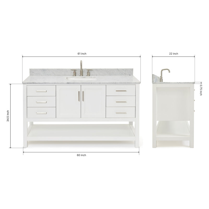 Magnolia Bath Vanity Rectangular Basin S061SCW2R, 61", White, Rectangular