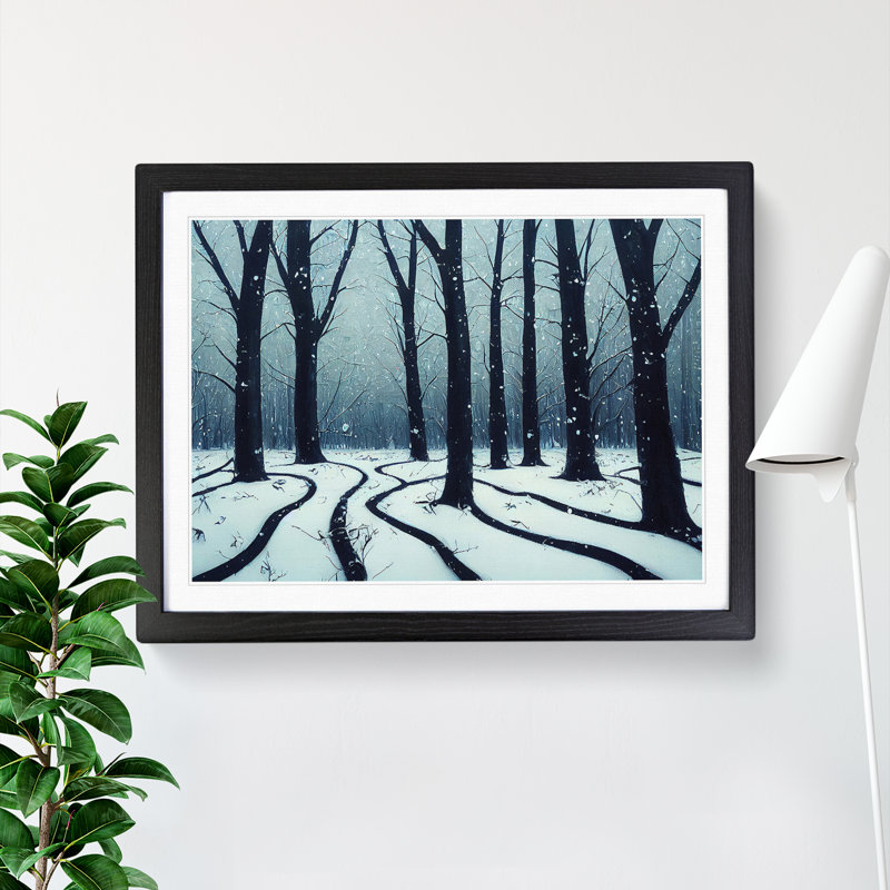 XH1022-10202X Winter Forest Paint Splat - Single Picture Frame Print, Black, 46cm H x 64cm W x 2cm D