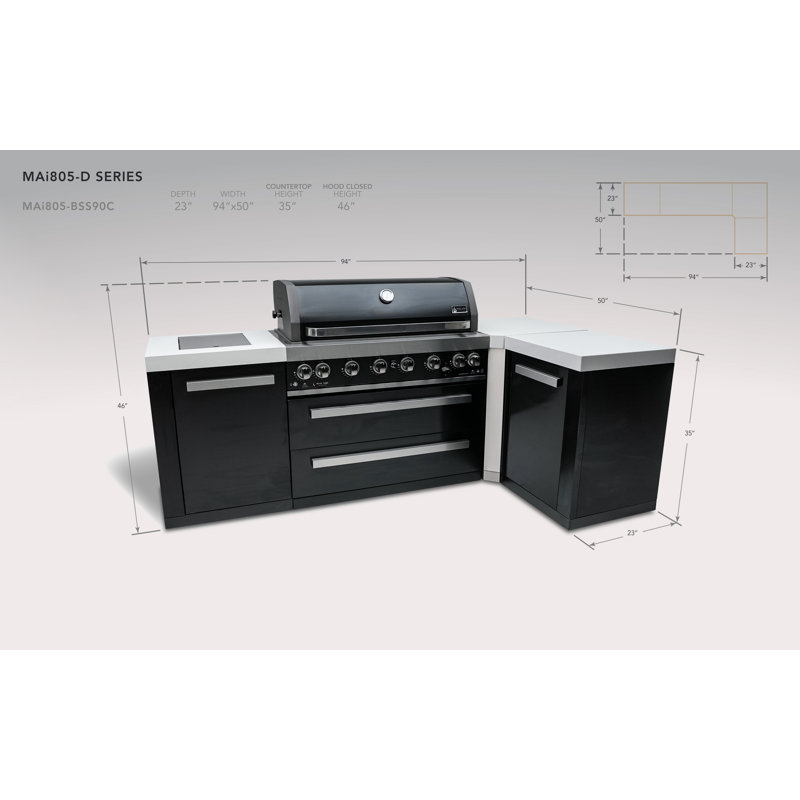 Mont Alpi 6-Burner 115000 BTU 90 Degree Corner Black Stainless Steel Outdoor Island Barbecue Grill