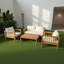 Ensemble de conversation de patio 4 pièces en teck, mobilier d'extérieur à assise profonde avec coussins épais et table basse pour le balcon de la cour arrière