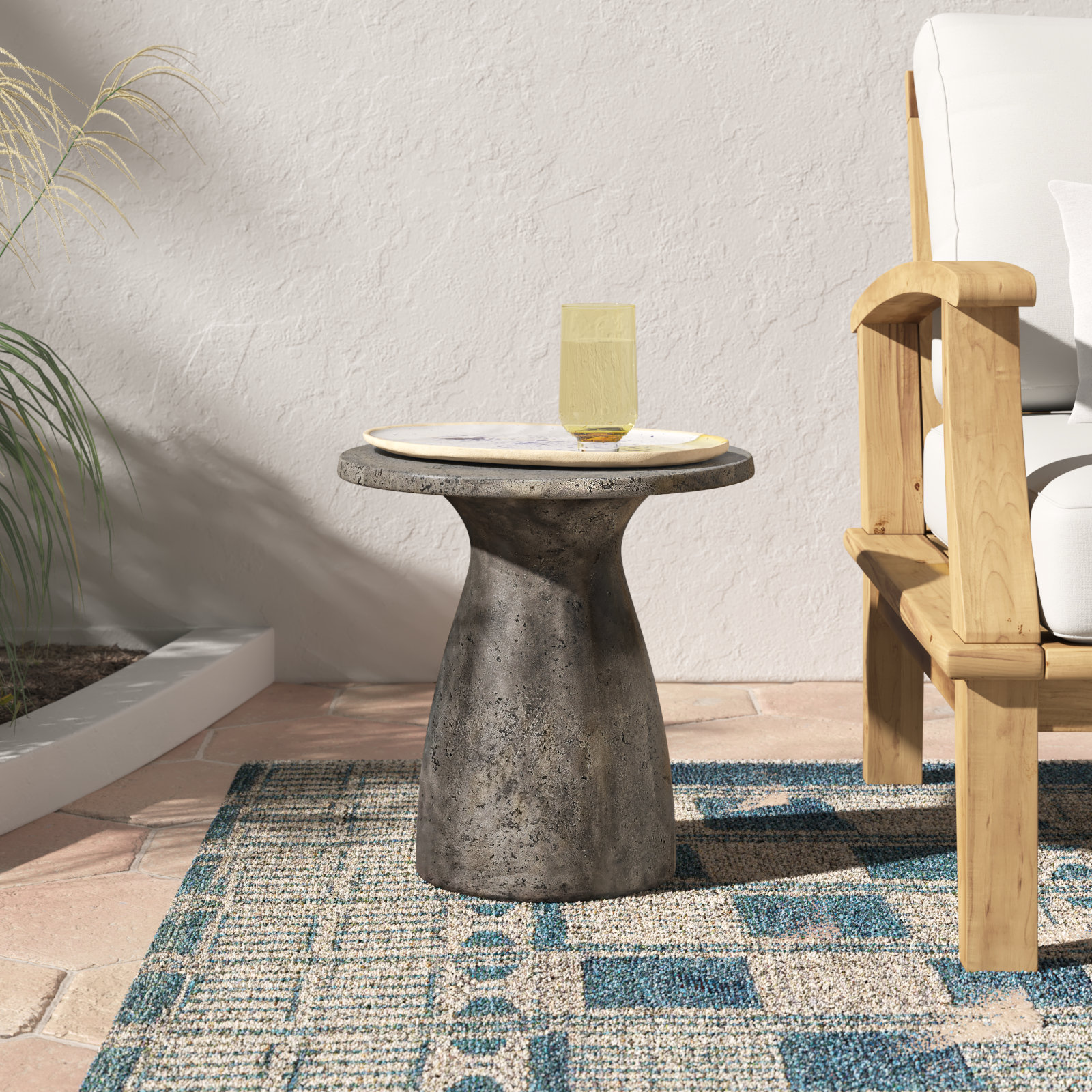 Adainville 16'' Stone Outdoor Table, Dark Gray