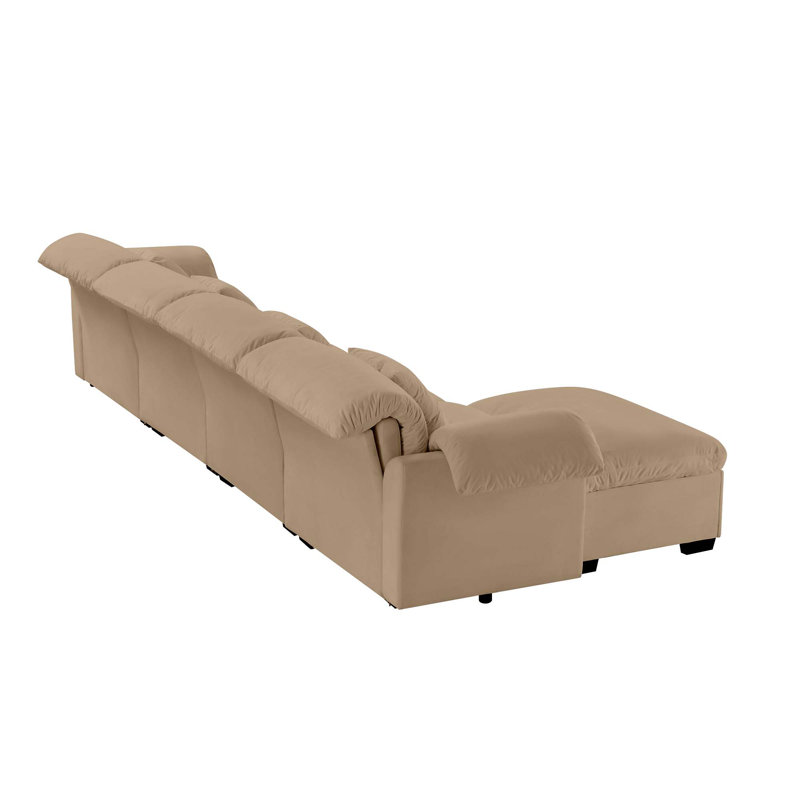 Grand canapé modulaire en forme de L avec sièges profonds et 1 repose-pieds avec rangement, Velours brun clair