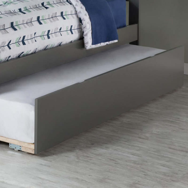 Lit gigogne escamotable en bois massif Rasnick, Gris, Très grand simple