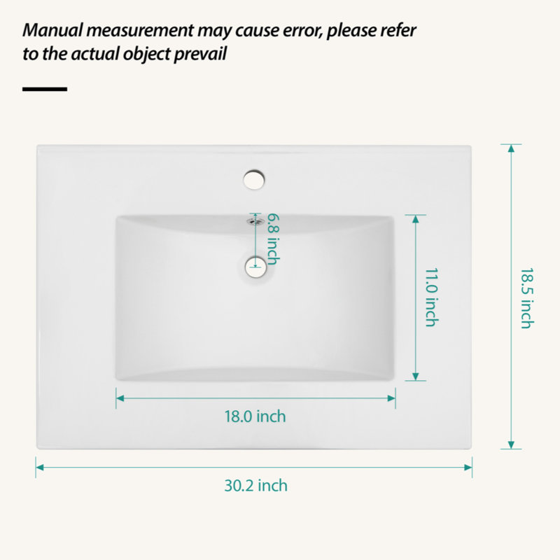 White Rectangular Single Vanity Top with 1 Faucet Hole and Overflow (Sink Only)