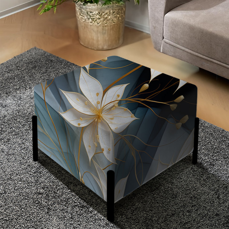 Blanc et sarcelle fleurs de marbre Serenity - Repose-pieds carré en marbre