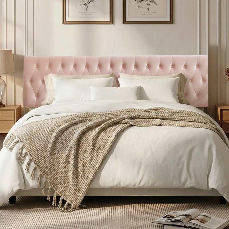 Tête de lit tapissier Aveigha, Simple, Pink Velvet
