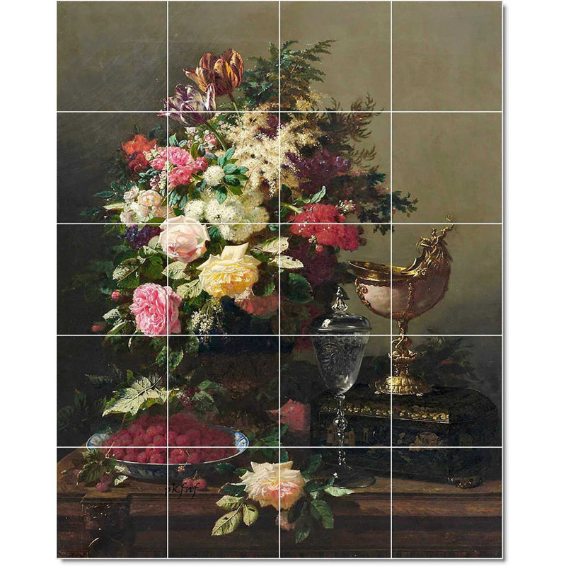 Carreau de céramique décorative 24 po x 30 po 6 po x 6 po, Fleur Jean Robie W22968