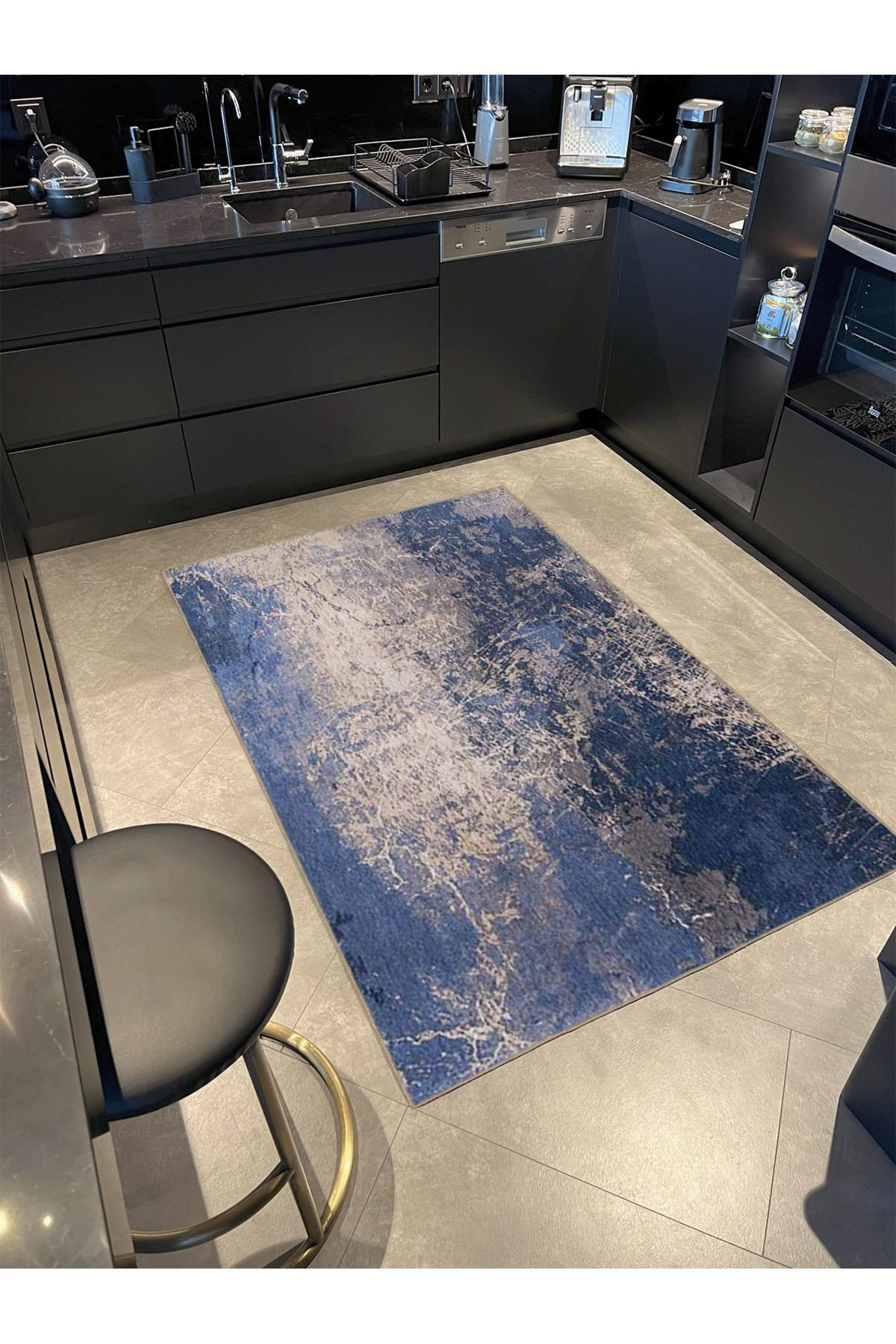 Hokku Designs Blue Flowing Motif Geometric Patterned Woven Base Rug ...