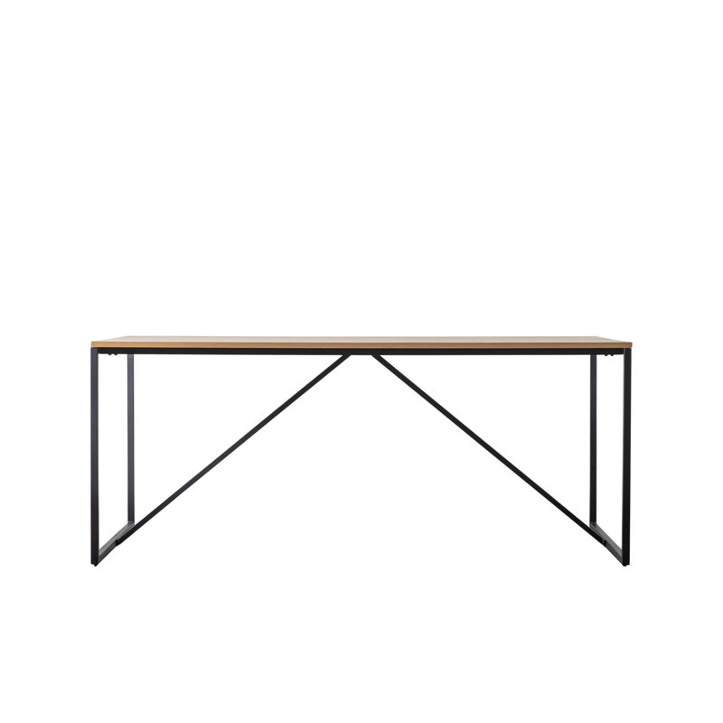 Fernbush Oak Solid Wood Top Metal Base Dining Table