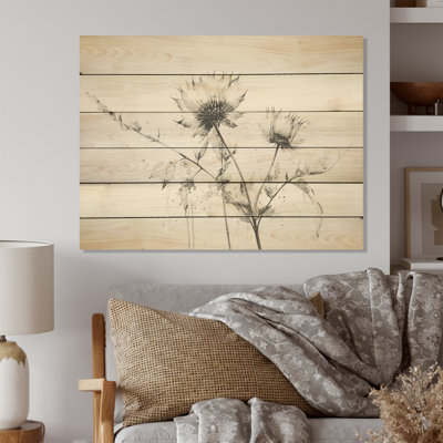 Minimalisme chardon I - chardon, art sur bois de pin naturel