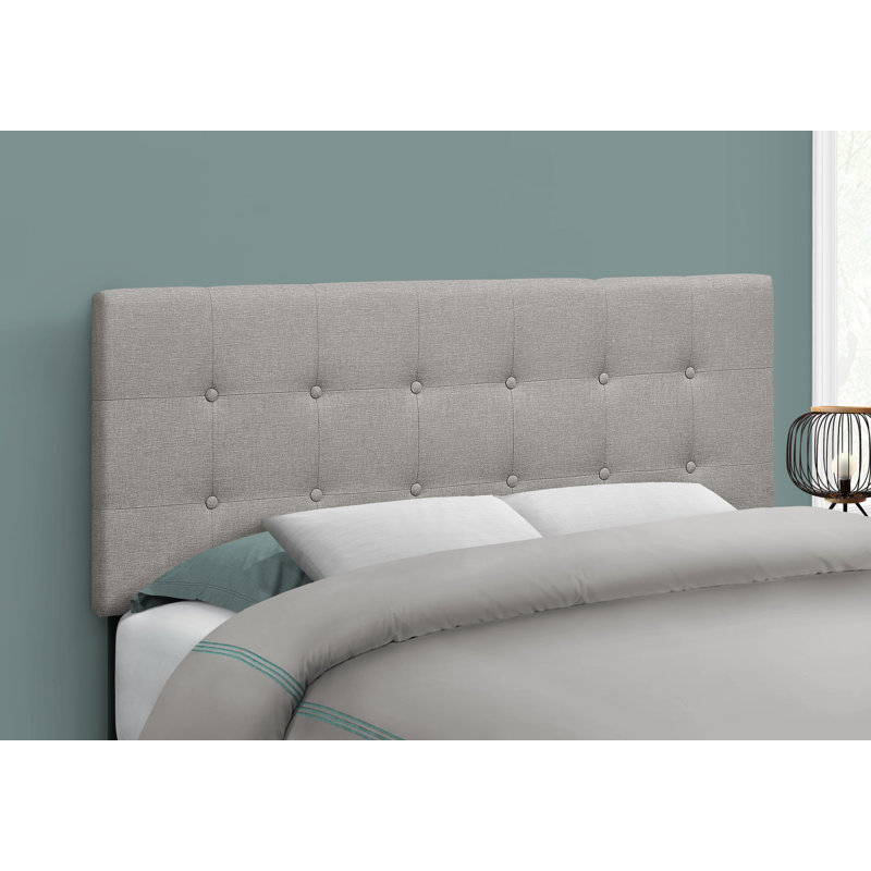 Lit tête de lit seulement Grand lit pour chambre à coucher revêtu de lin transitionnel, Gris, Plein