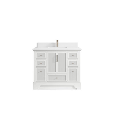 42 po X P 22 po Meuble-lavabo simple D Alys blanc avec bordure en quartz blanc (option poignées)