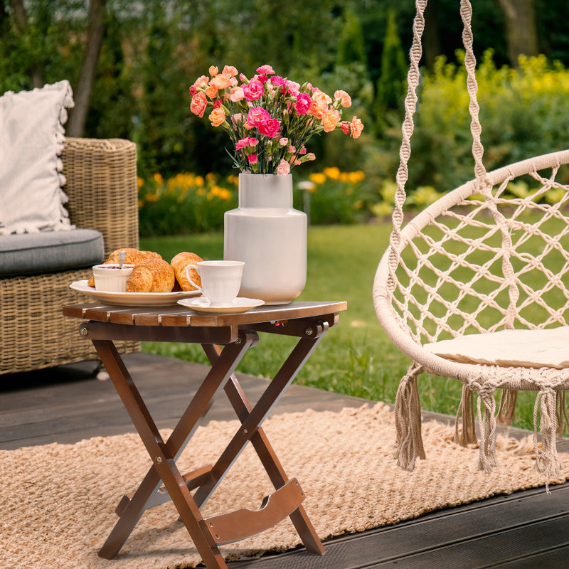 Table d'appoint pliante en bois pour patio, Brun