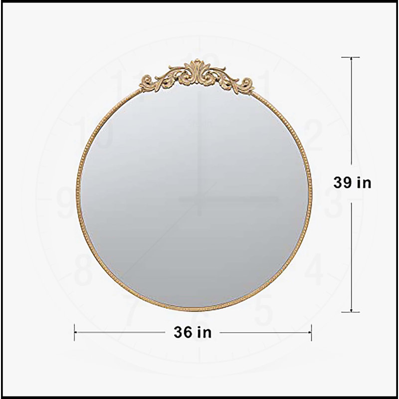 Élégant miroir rond mural avec cadre en métal, idéal pour la décoration de salle de bain et de salon., Doré