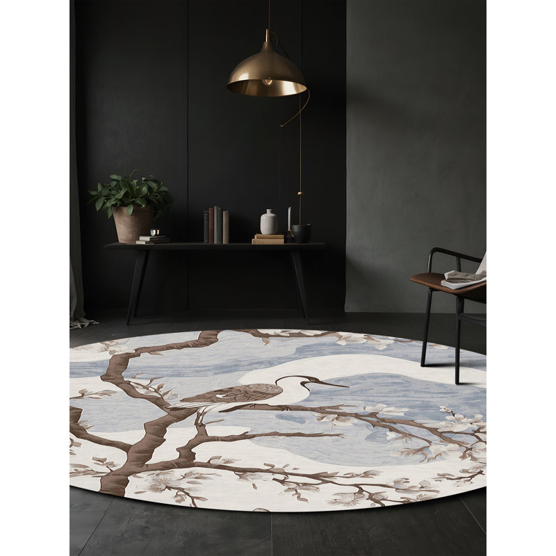 Machine Washable Gray Area Rug, Round 3'