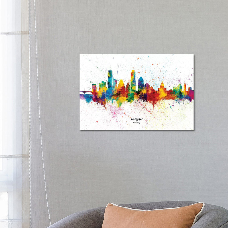 Austin Texas Skyline Splash by Michael Tompsett - 1 Piece Wrapped Canvas Painting, 45.72cm H  x  45.72cm W x 1.91cm D