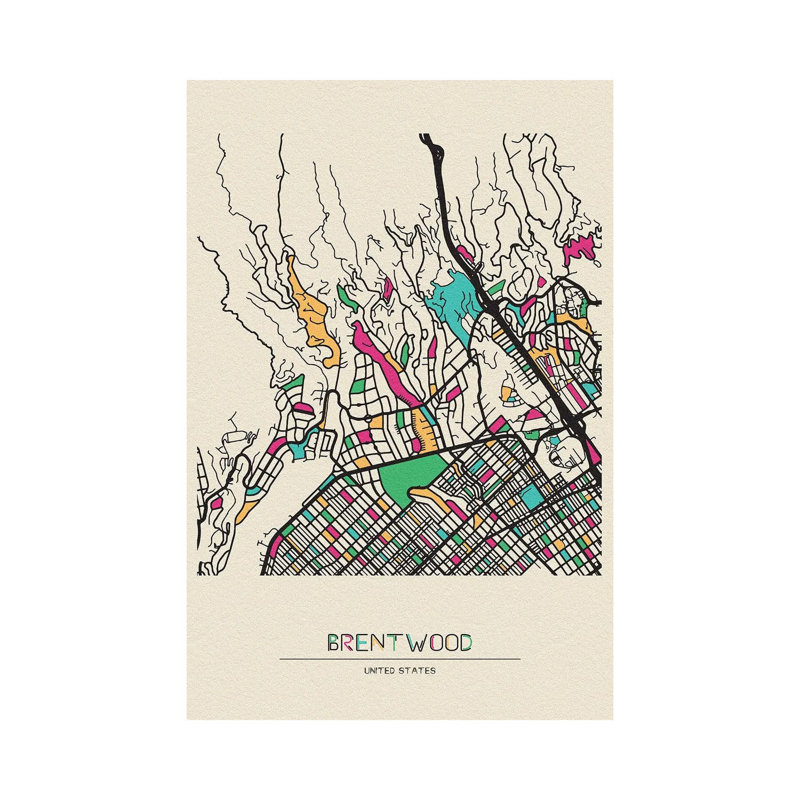 Brentwood, Los Angeles Map by Ayse Deniz Akerman - Wrapped Canvas Gallery-Wrapped Canvas Giclée, 20.32 cm H x 30.48 cm W