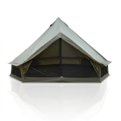 Tente de campagnard 4 saisons 13,1 pi, tente de glamping imperméable pour 8 personnes avec prise de réchaud, tente de luxe mongolienne en tissu vert Oxford avec plancher amovible et murs enroulables pour les rassemblements de camping en famille