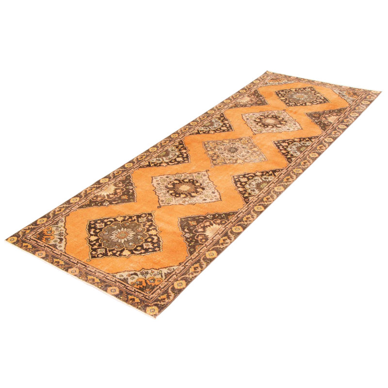 Tapis de couloir unique en laine noué à la main de style années 1990 de 4 pi 2 po x 12 pi 2 po Mootje