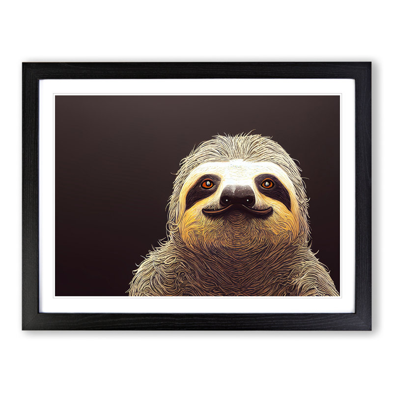 The Face Of A Sloth - Single Picture Frame Print, Black, 46cm H x 64cm W