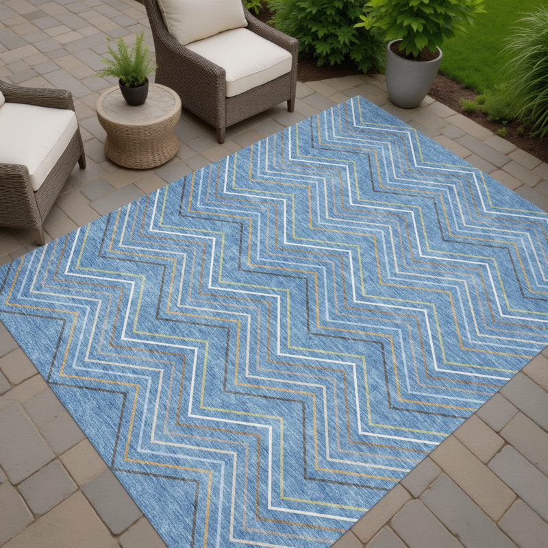 Machine Washable Indoor/Outdoor Kerwin ACN2392 Stripes Rug, Rectangle 8' x 10'