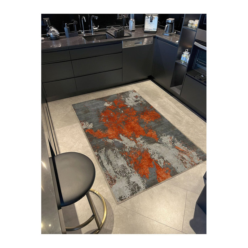 Tapis décoratif orange à motif abstrait orange, Sous-tapis rectangulaire 4 pi 7 po x 6 pi 7 po inc