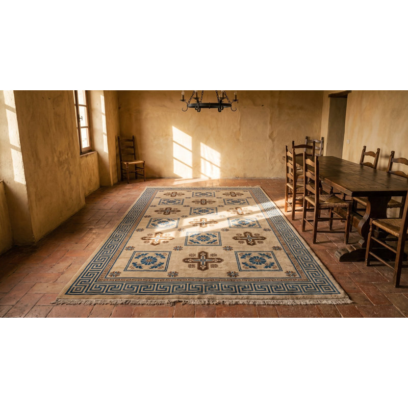 Antique Mongolian Chinese Allover Geometric Knotted Rug
