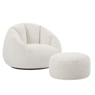 360° Rotating Shell Lazy Sofa with Ottoman - Removable Breathable Plush Chaise Lounge for Living Room by Trule