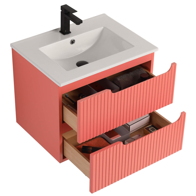 Meuble-lavabo moderne avec façades de tiroirs Citiscape, Rose corail