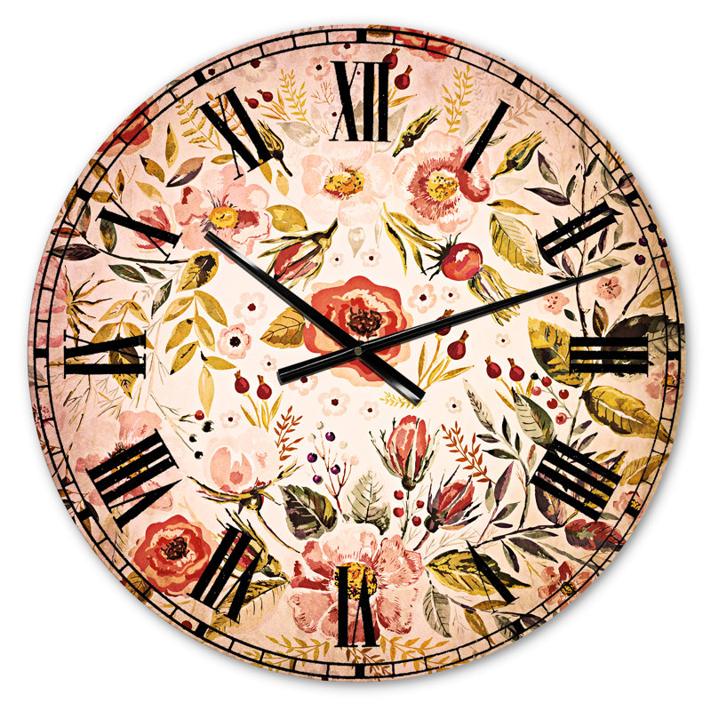 Couronne florale dessinés à la main - Horloge murale traditionnelle, Petit