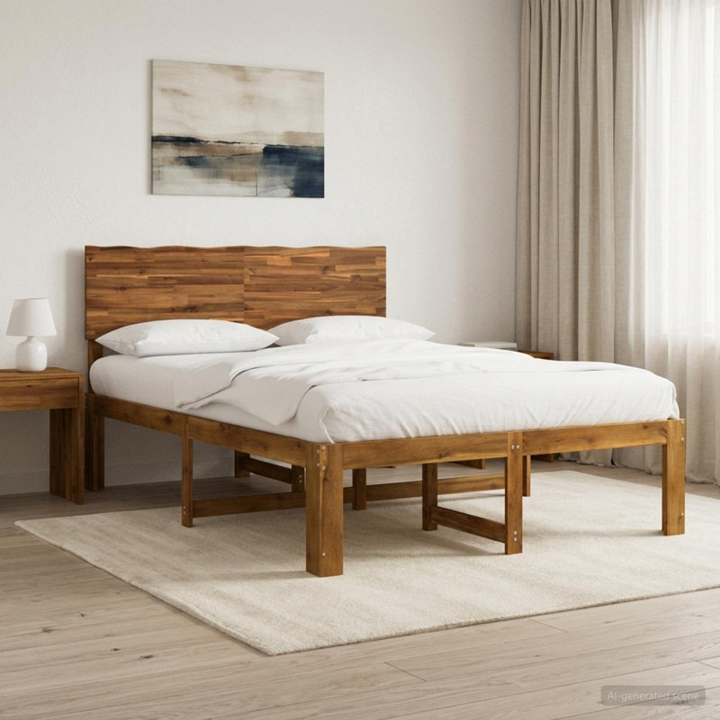 Solid Wood Bed Frame, Double (4'6), Natural