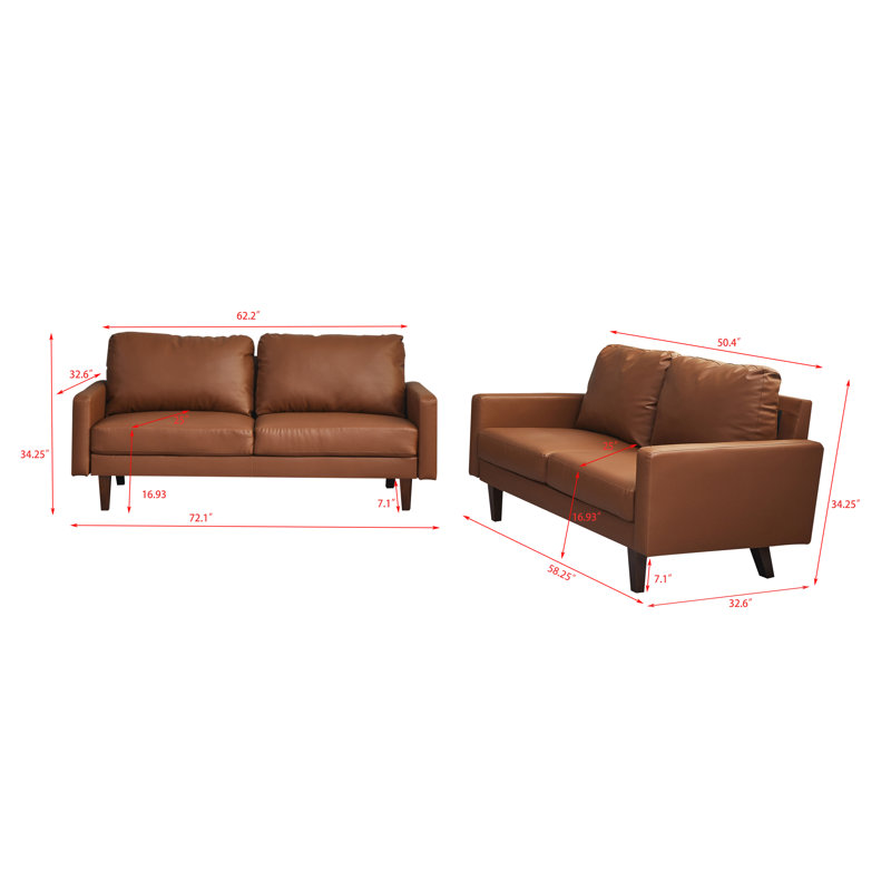 Ensemble de salon en cuir 2 pièces Tewkesbury, Similicuir brun