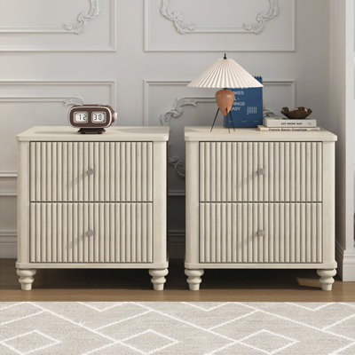 Ensemble de 2 tables de chevet modernes en bois avec poignées en métal et 3 tiroirs