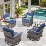 Swivel PE Wicker Rattan Outdoor Rocking Chairs Set With Side Table (4 Chairs And 2 Side Table)