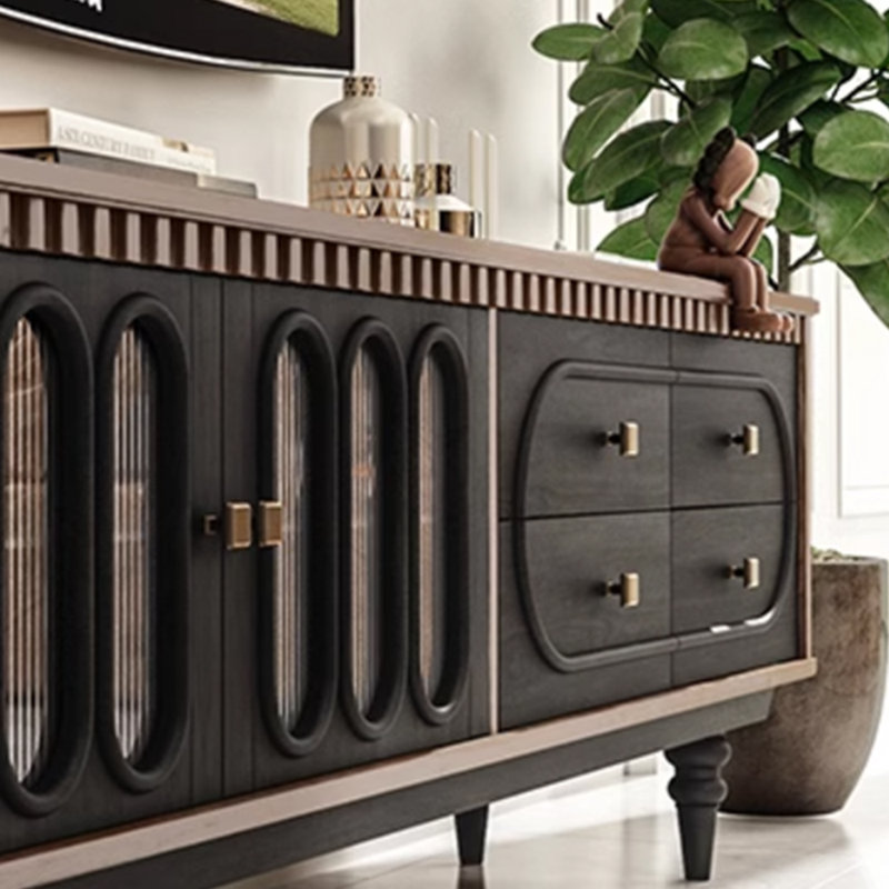 Meuble télé rétro en bois massif de style français, 86.61"