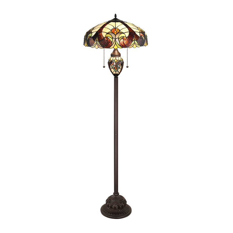 LIAISON Otisfield Tiffany-Style 3-Light Antique Dark Bronze Double Lit Floor Lamp 18" Shade