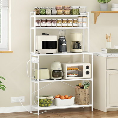 Large 5-Tier Bakers Rack With Electrical Outlets, 39 Inch Microwave Stand & Coffee Bar, Kitchen Storage Shelf For Home, Counter Space Organizer