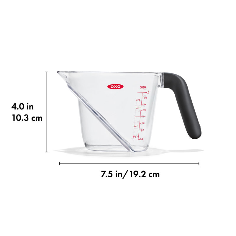 Clear 2-Cup Angled Plastic Measuring Cup with Black Handle