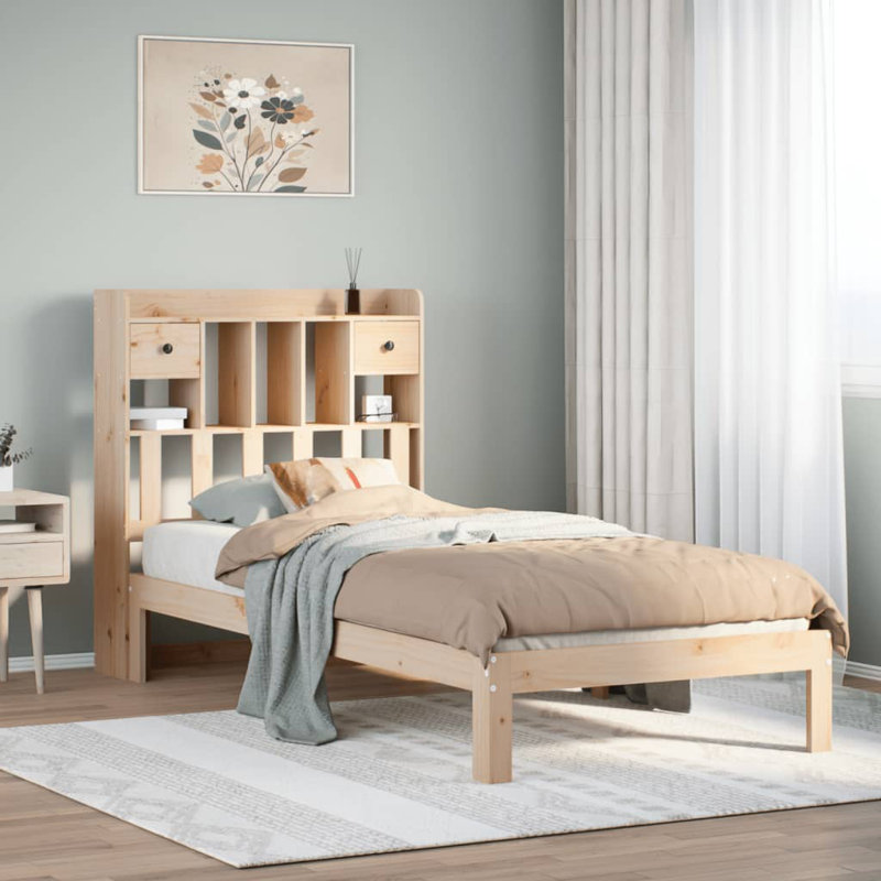 Bellandra Solid Wood Bed, Brown, European Single (90 x 200cm)